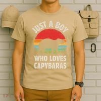 Capybara Just A Boy Who Loves Capybaras Retro Vintage Sunset T-Shirt thumb 6