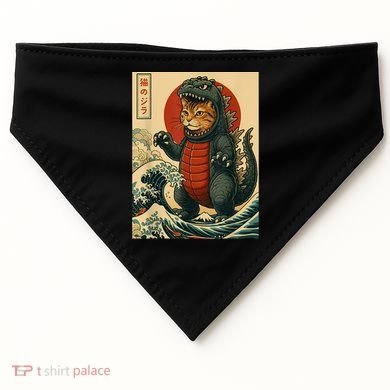 Catzilla Japanese Art Cat Cat Zilla USA-Made Doggie Bandana