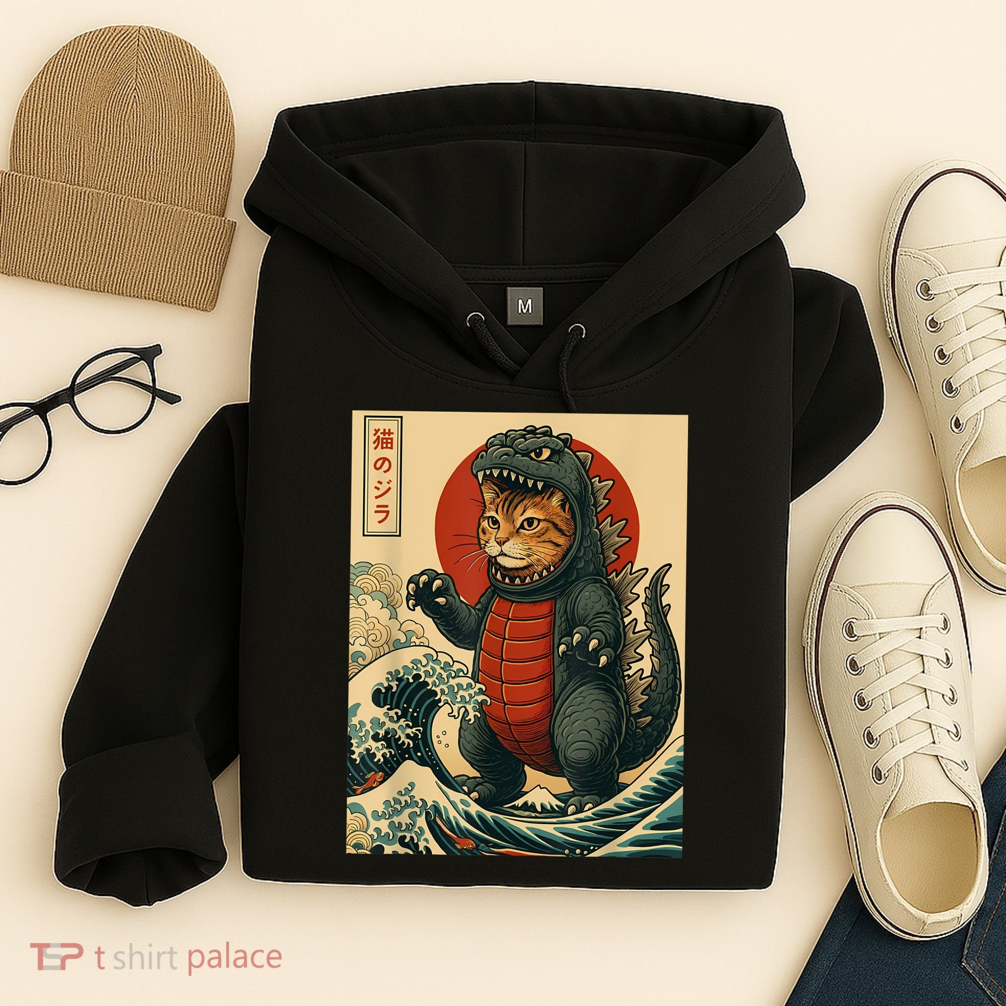 Catzilla Japanese Art Cat Cat Zilla Hoodie