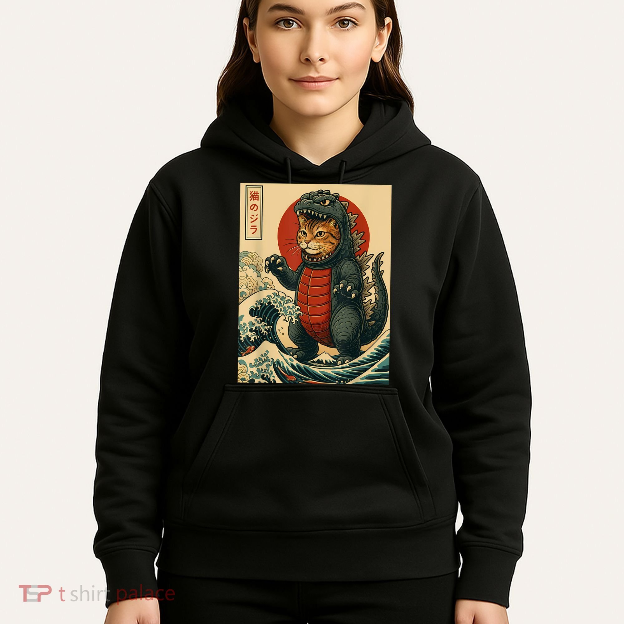 Catzilla Japanese Art Cat Cat Zilla Hoodie