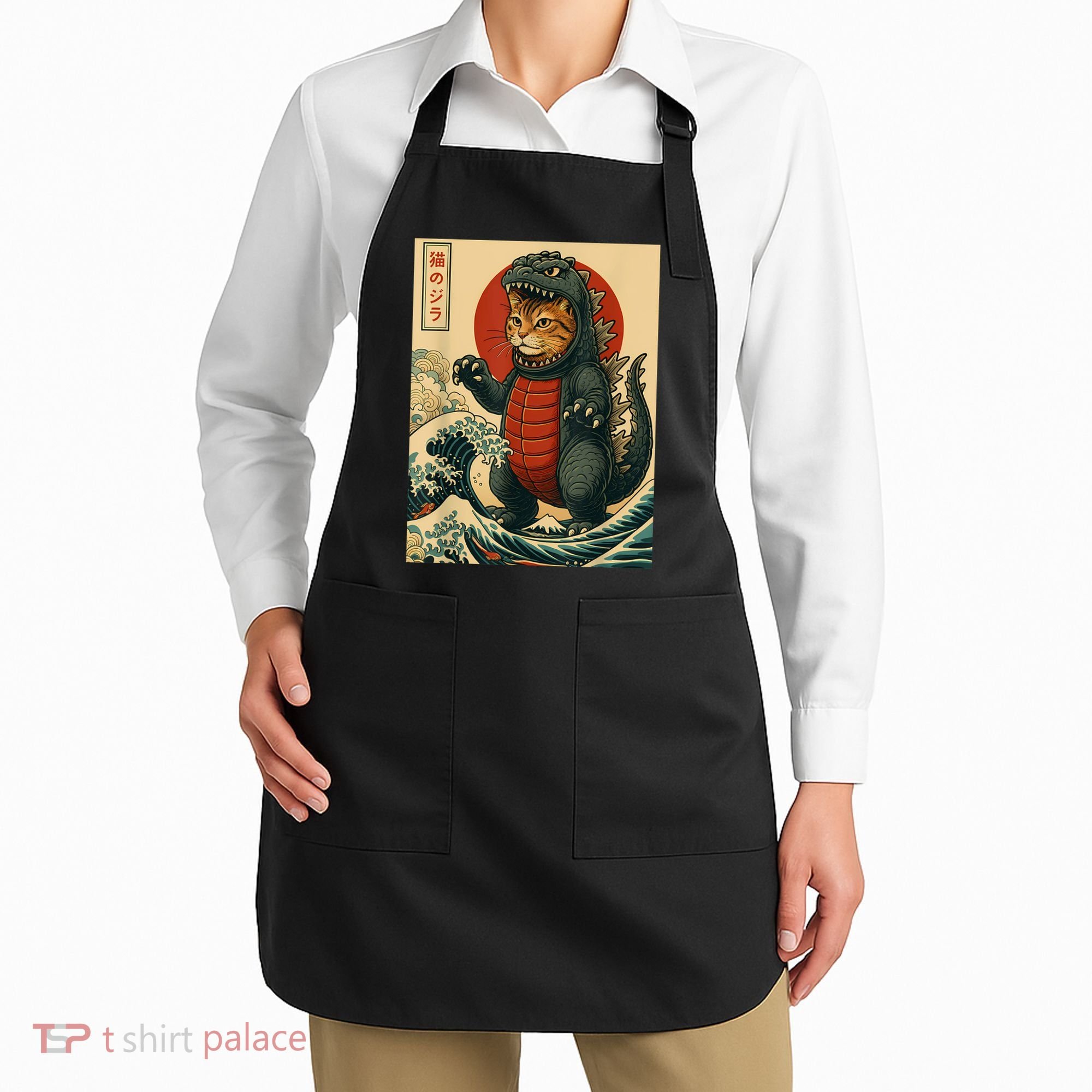 Catzilla Japanese Art Cat Cat Zilla Apron