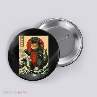 Catzilla Japanese Art Cat Cat Zilla Button