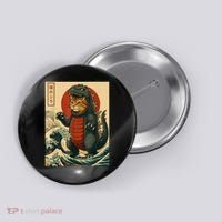 Catzilla Japanese Art Cat Cat Zilla Button thumb 0