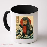 Catzilla Japanese Art Cat Cat Zilla Coffee Mug thumb 0