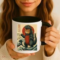 Catzilla Japanese Art Cat Cat Zilla Coffee Mug thumb 3