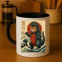 Catzilla Japanese Art Cat Cat Zilla Coffee Mug thumb 4