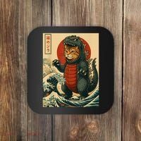 Catzilla Japanese Art Cat Cat Zilla Coaster thumb 0