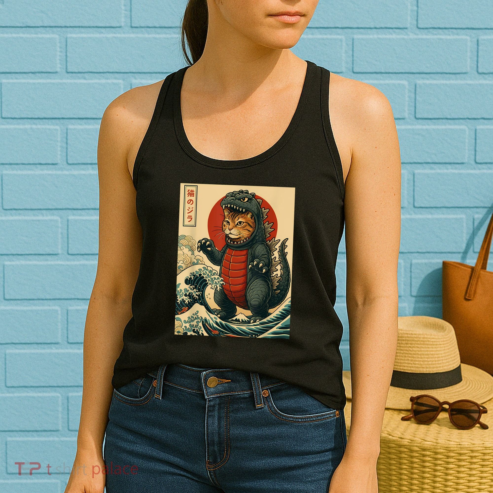 Catzilla Japanese Art Cat Cat Zilla Women's Tank Top