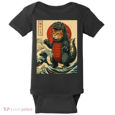 Catzilla Japanese Art Cat Cat Zilla Baby Bodysuit
