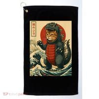 Catzilla Japanese Art Cat Cat Zilla Golf Towel thumb 0
