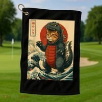 Catzilla Japanese Art Cat Cat Zilla Golf Towel thumb 1
