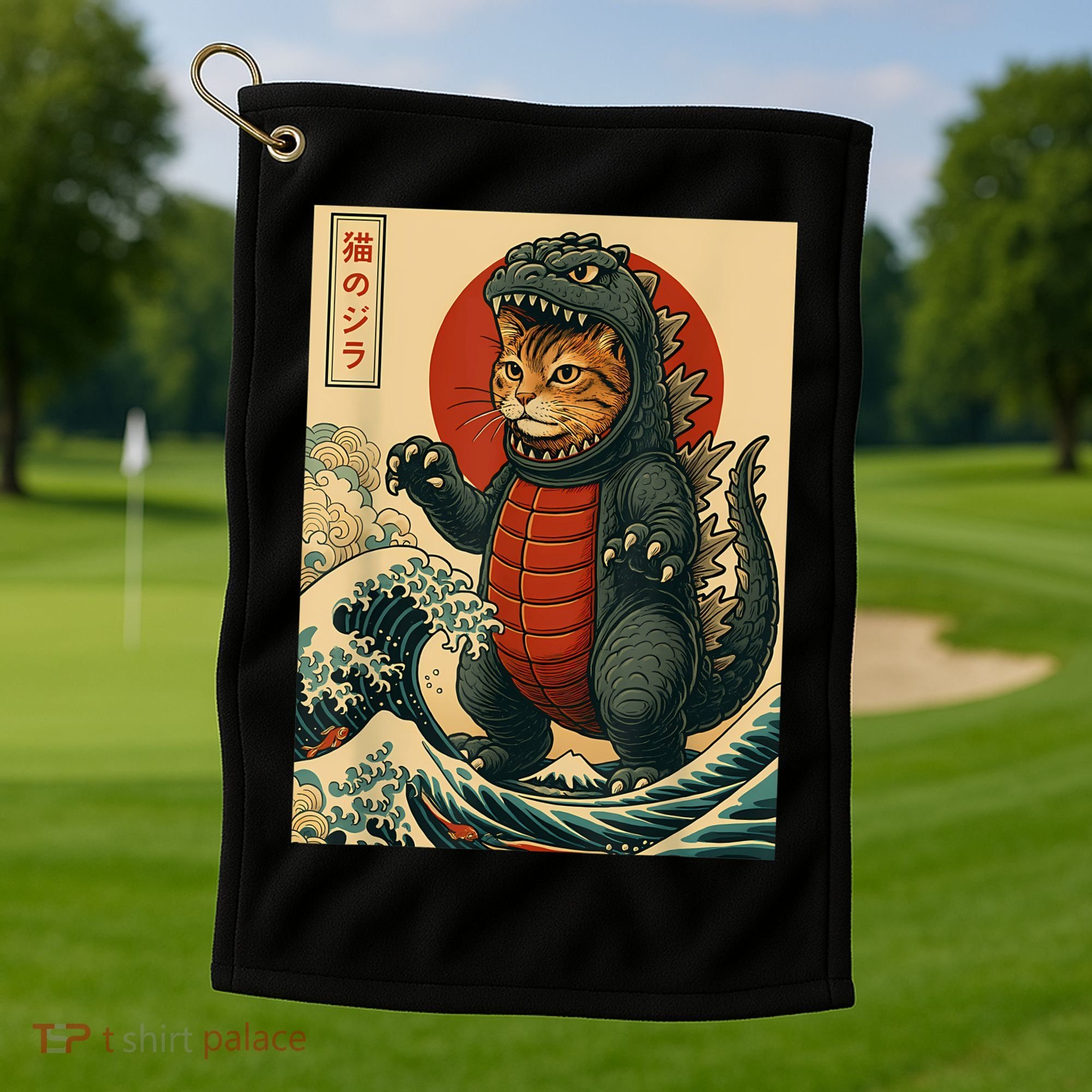 Catzilla Japanese Art Cat Cat Zilla Golf Towel