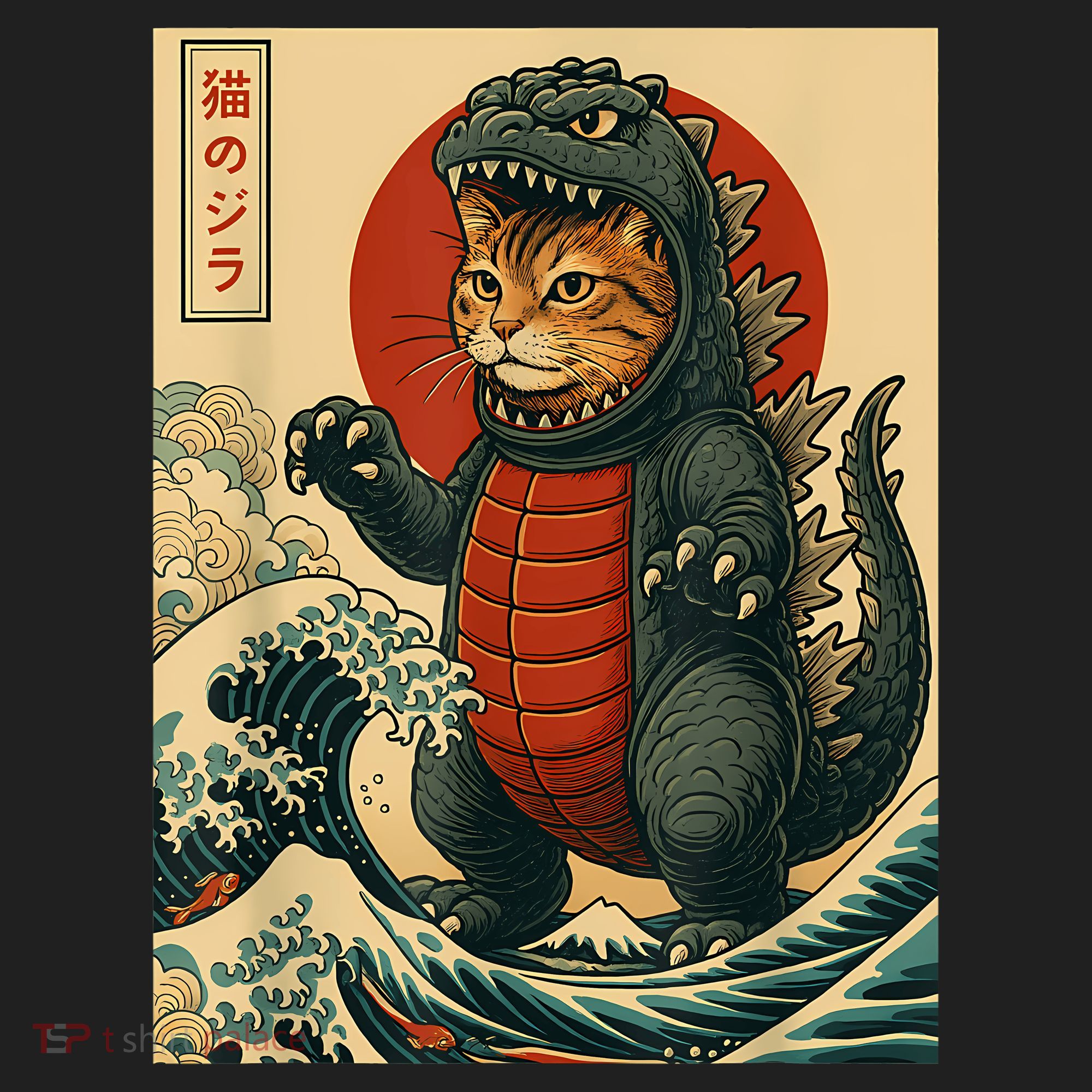 Catzilla Japanese Art Cat Cat Zilla Golf Towel