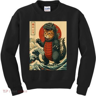 Catzilla Japanese Art Cat Cat Zilla Kids Sweatshirt