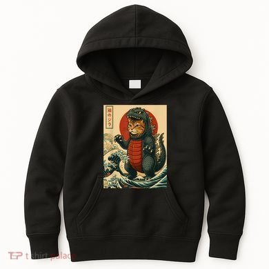 Catzilla Japanese Art Cat Cat Zilla Kids Hoodie