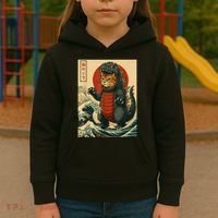 Catzilla Japanese Art Cat Cat Zilla Kids Hoodie thumb 3