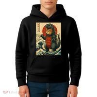 Catzilla Japanese Art Cat Cat Zilla Kids Hoodie thumb 4