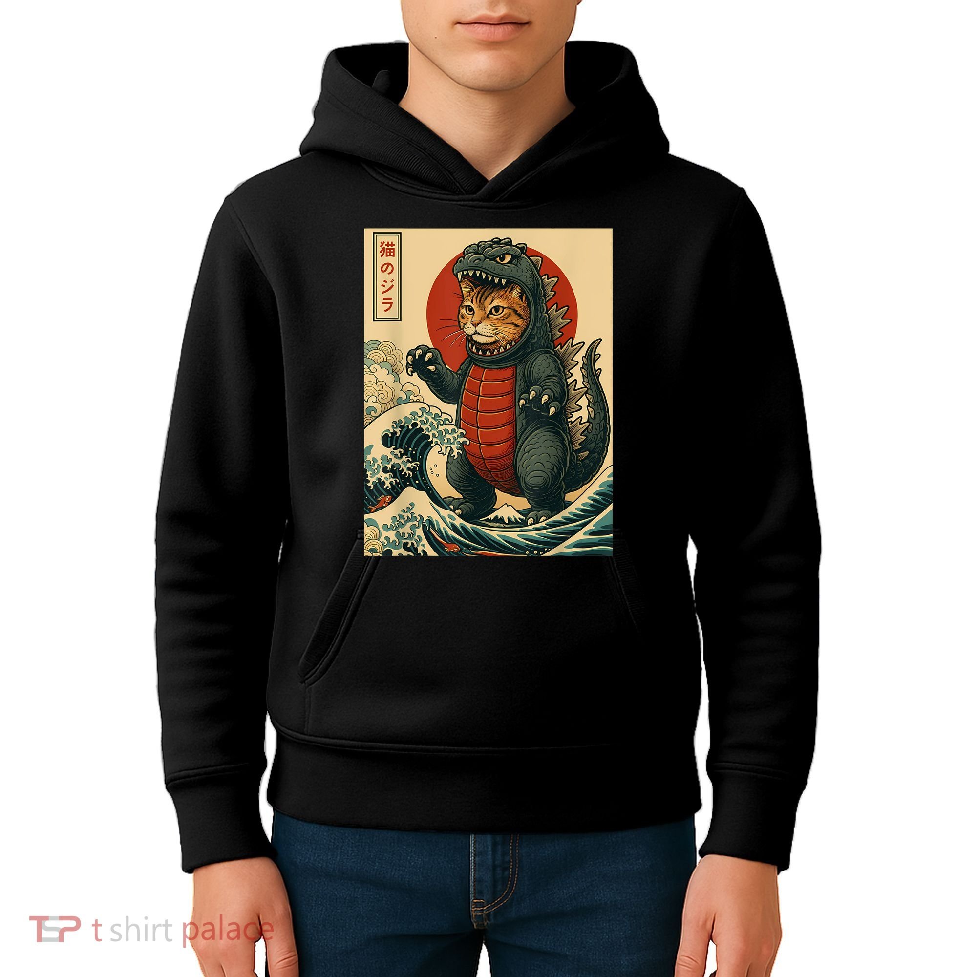 Catzilla Japanese Art Cat Cat Zilla Kids Hoodie