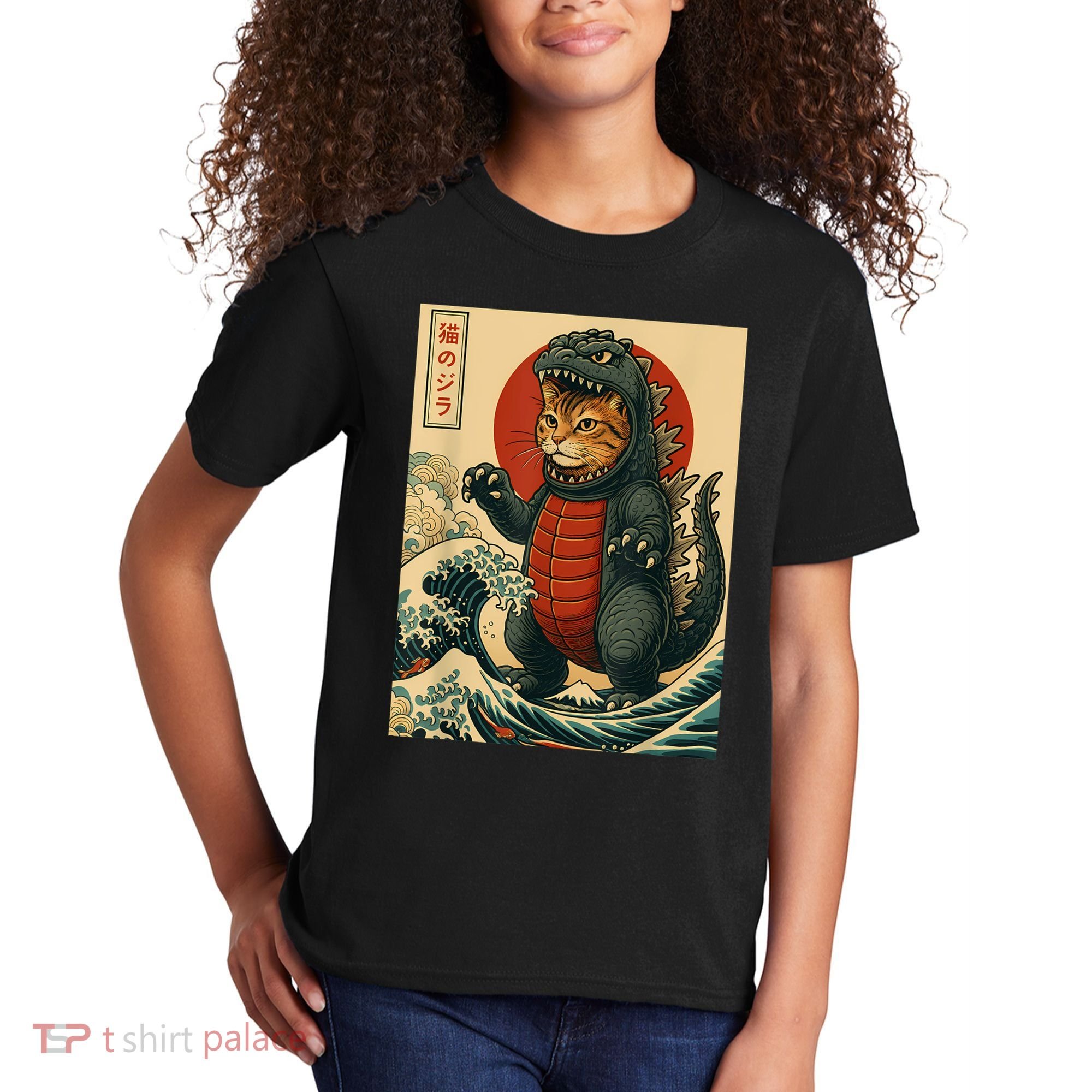 Catzilla Japanese Art Cat Cat Zilla Kids T-Shirt