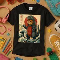 Catzilla Japanese Art Cat Cat Zilla Kids T-Shirt thumb 3