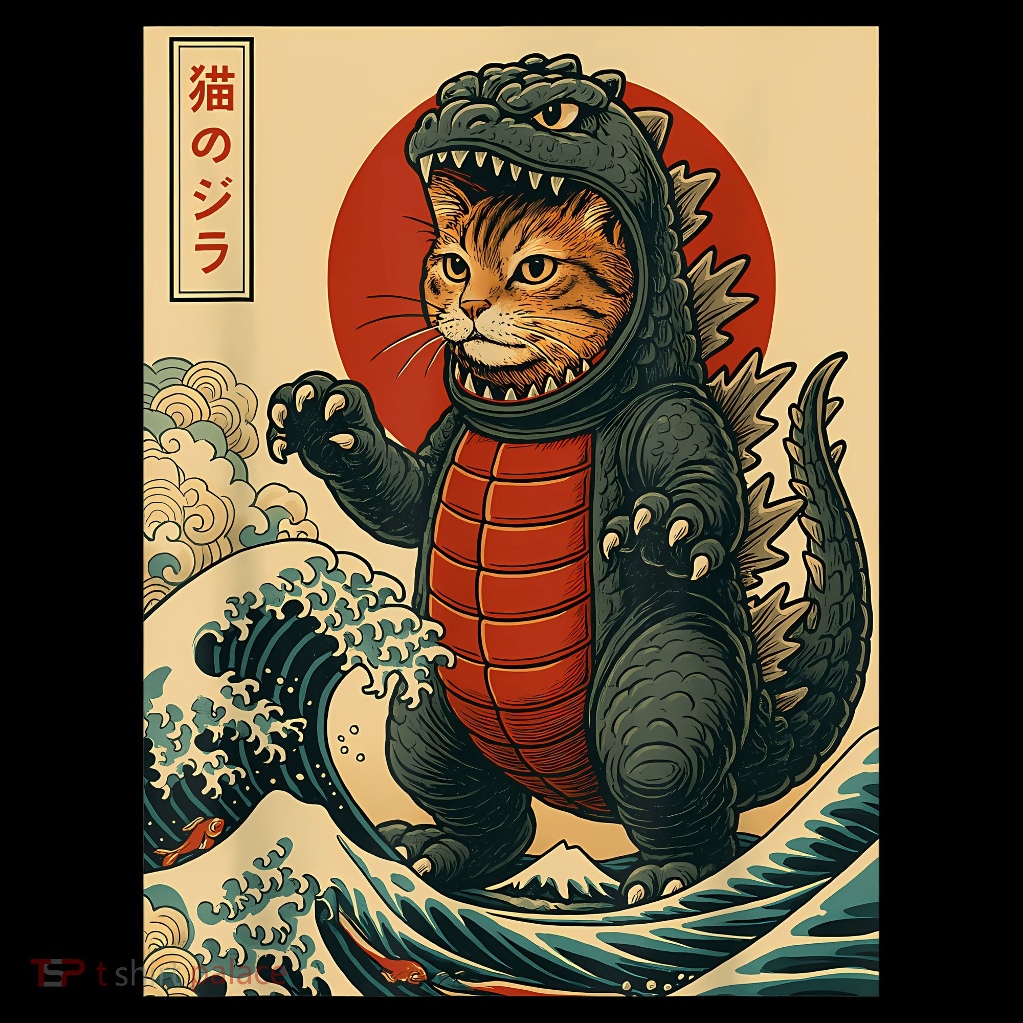 Catzilla Japanese Art Cat Cat Zilla Kids T-Shirt
