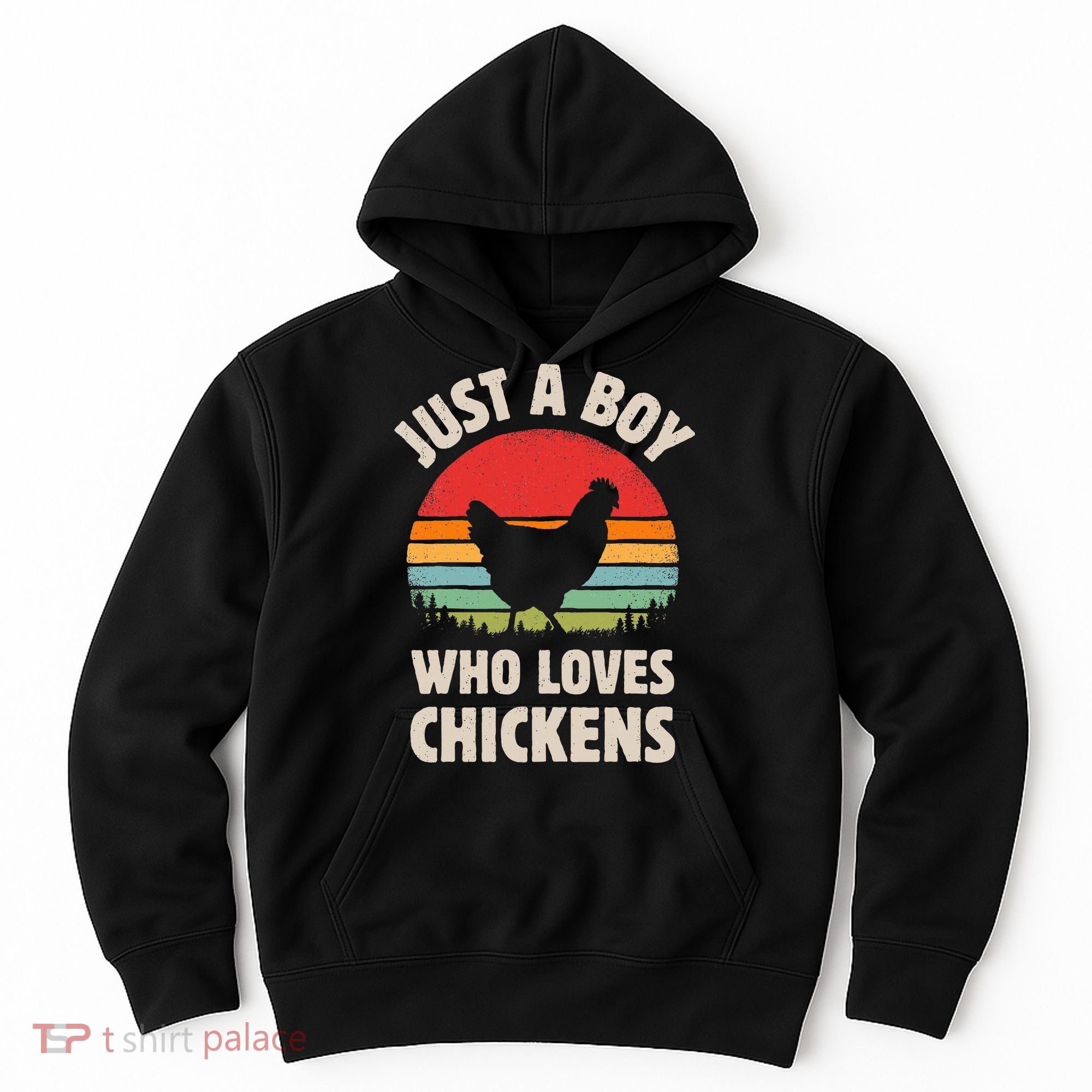 Chicken Just A Boy Who Loves Retro Farm Animal Farmer Sunset Hoodie