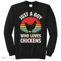 Chicken Just A Boy Who Loves Retro Farm Animal Farmer Sunset Sweatshirt thumb 0
