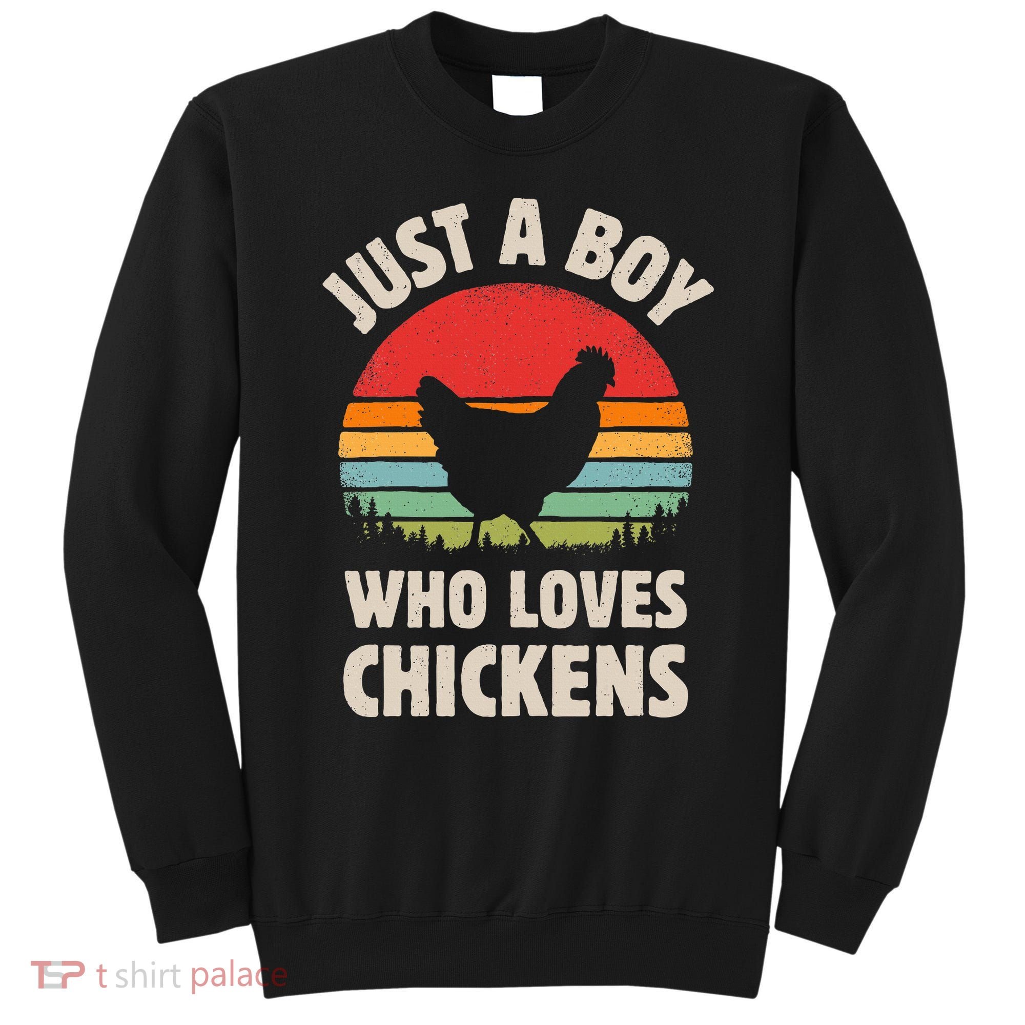 Chicken Just A Boy Who Loves Retro Farm Animal Farmer Sunset Sweatshirt