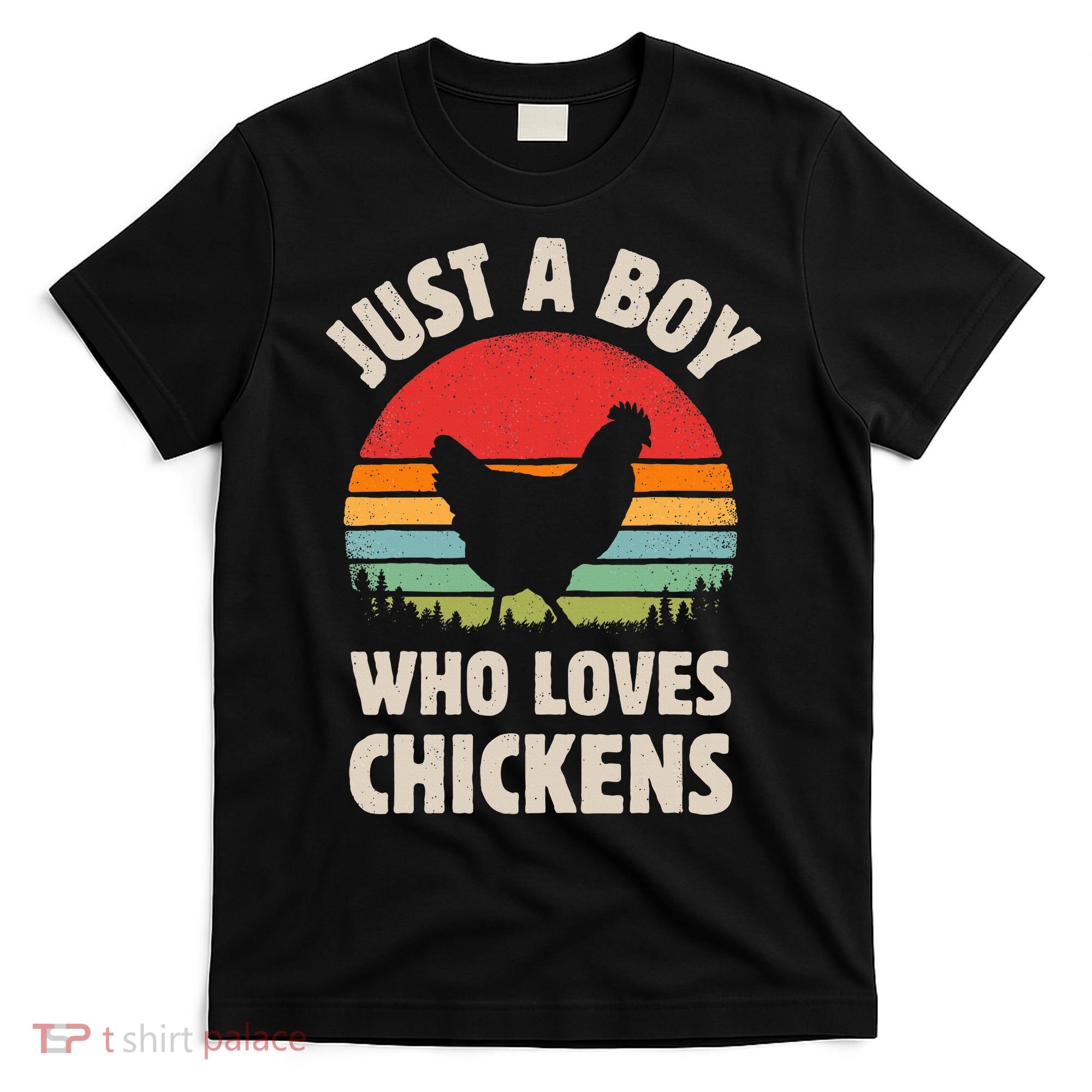 Chicken Just A Boy Who Loves Retro Farm Animal Farmer Sunset T-Shirt