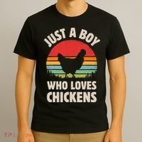 Chicken Just A Boy Who Loves Retro Farm Animal Farmer Sunset T-Shirt thumb 3