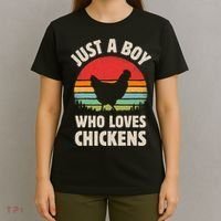 Chicken Just A Boy Who Loves Retro Farm Animal Farmer Sunset T-Shirt thumb 4