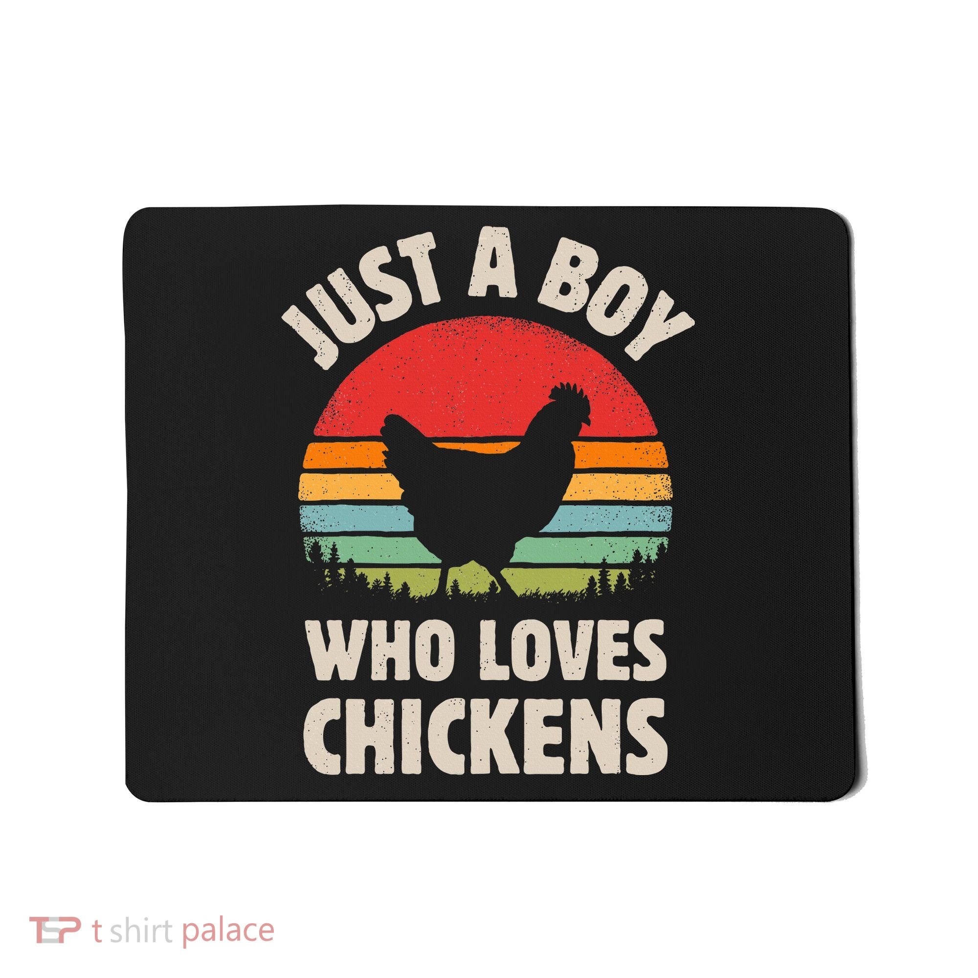 Chicken Just A Boy Who Loves Retro Farm Animal Farmer Sunset Mousepad
