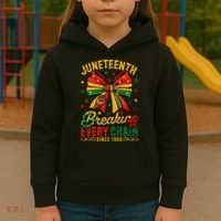 Coquette Juneteenth Breaking Every Chain Since 1865 Kids Hoodie thumb 3