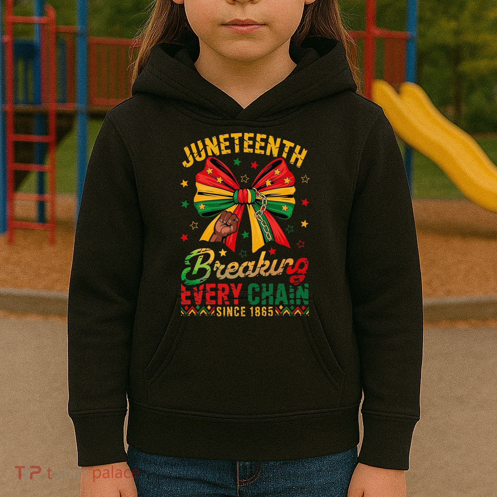 Coquette Juneteenth Breaking Every Chain Since 1865 Kids Hoodie