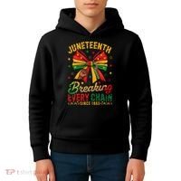 Coquette Juneteenth Breaking Every Chain Since 1865 Kids Hoodie thumb 4