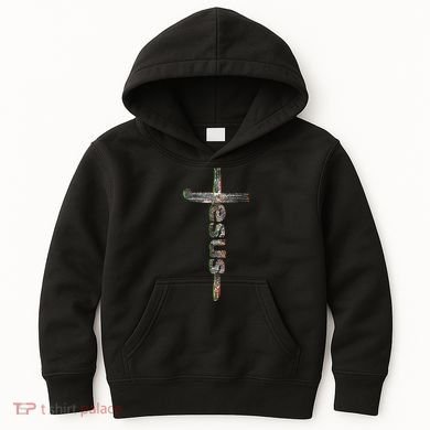 Camo Jesus Cross Kids Hoodie