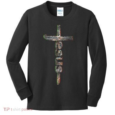 Camo Jesus Cross Kids Long Sleeve Shirt