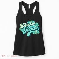 Choose Jesus Groovy Flowers Christian Retro Love Peace Cute Women's Tank Top thumb 0