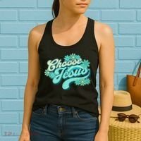 Choose Jesus Groovy Flowers Christian Retro Love Peace Cute Women's Tank Top thumb 2