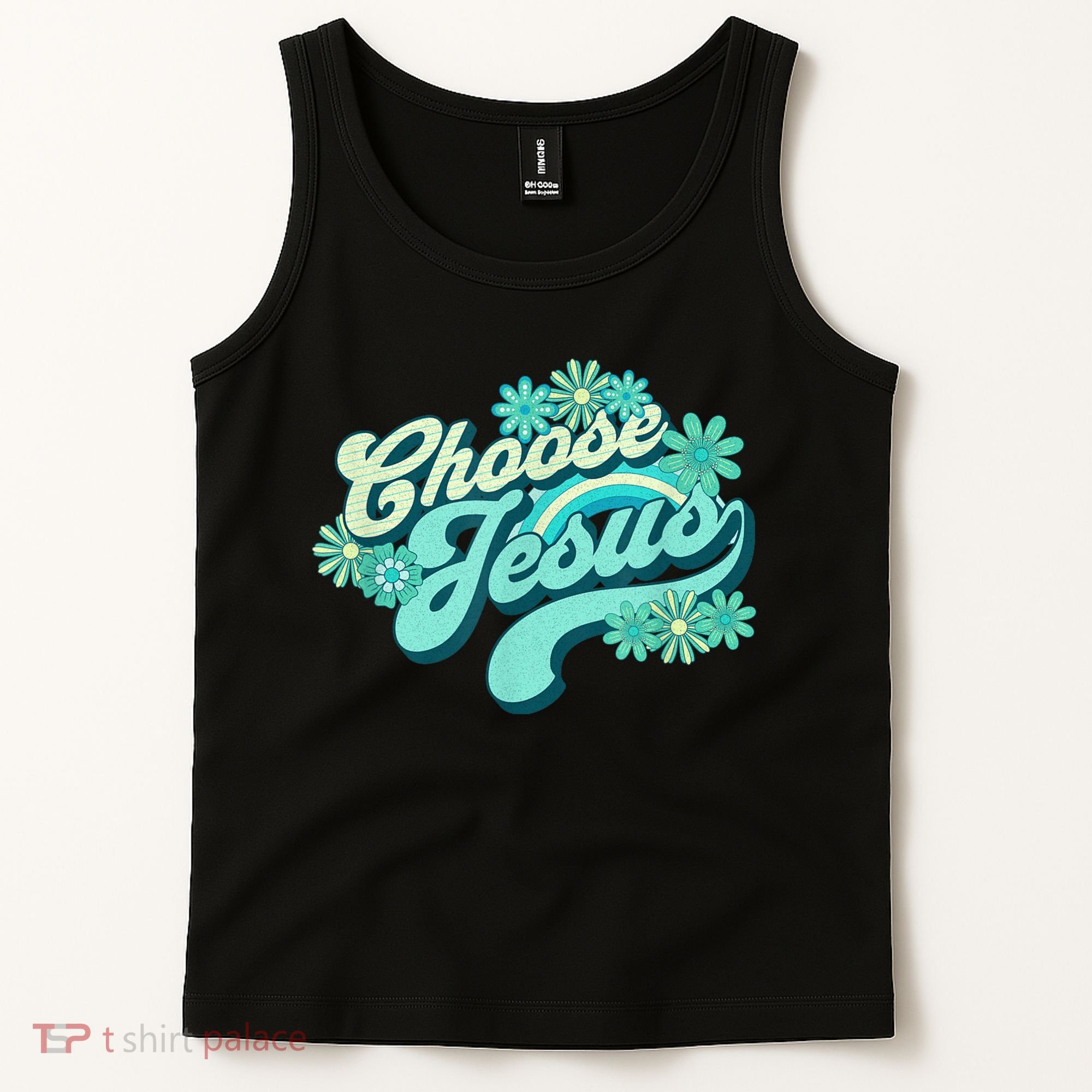 Choose Jesus Groovy Flowers Christian Retro Love Peace Cute Tank Top