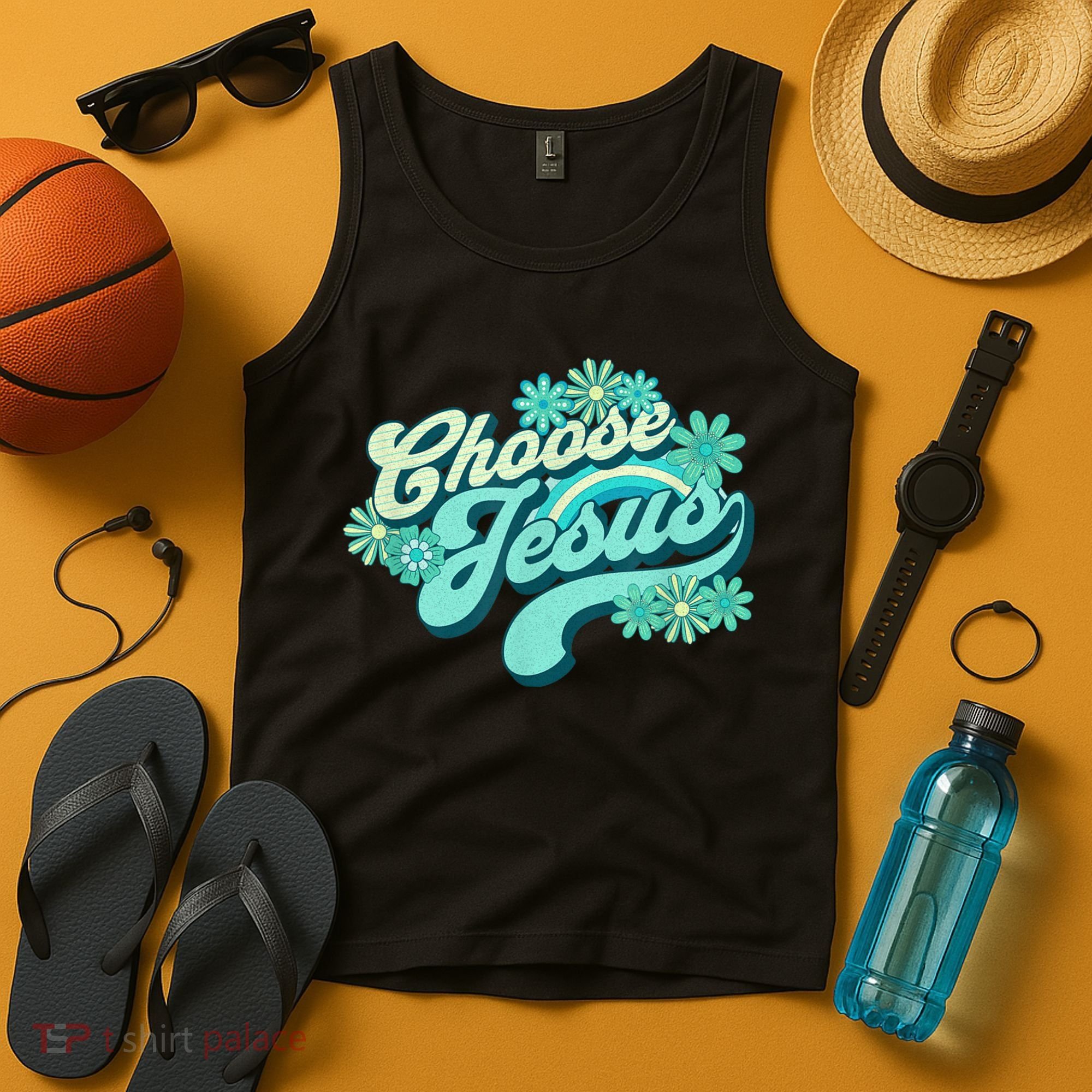 Choose Jesus Groovy Flowers Christian Retro Love Peace Cute Tank Top