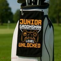 Cute Junior Groomsman Gaming Wedding Party Jr Gift Golf Towel thumb 2
