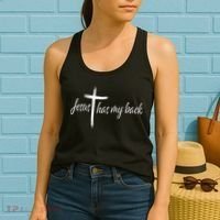 Cross Jesus Has My Back Christian Worshiper Religious Saying Women's Tank Top thumb 2