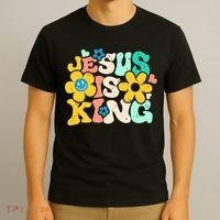 Christian Jesus Is King Aesthetic Groovy T-Shirt thumb 3