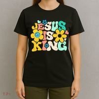 Christian Jesus Is King Aesthetic Groovy T-Shirt thumb 4