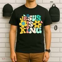 Christian Jesus Is King Aesthetic Groovy T-Shirt thumb 6