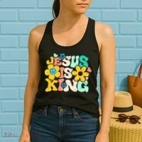 Christian Jesus Is King Aesthetic Groovy Women's Tank Top thumb 2