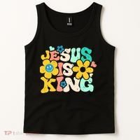 Christian Jesus Is King Aesthetic Groovy Tank Top thumb 2