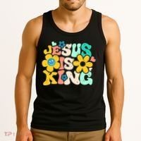 Christian Jesus Is King Aesthetic Groovy Tank Top thumb 3