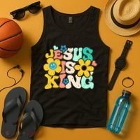 Christian Jesus Is King Aesthetic Groovy Tank Top thumb 4
